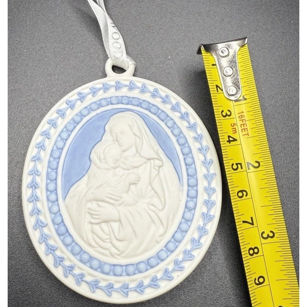 Wedgwood Blue and White Jasperware Madonna and Child Ornament Without Box